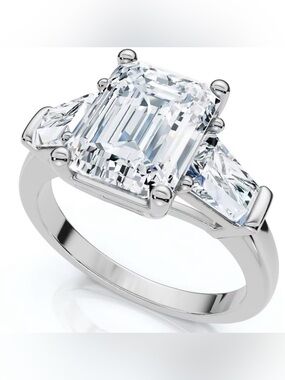 Classic 5 carat Emerald-Cut Three-Stone lab diamond platinum Engagement Ring